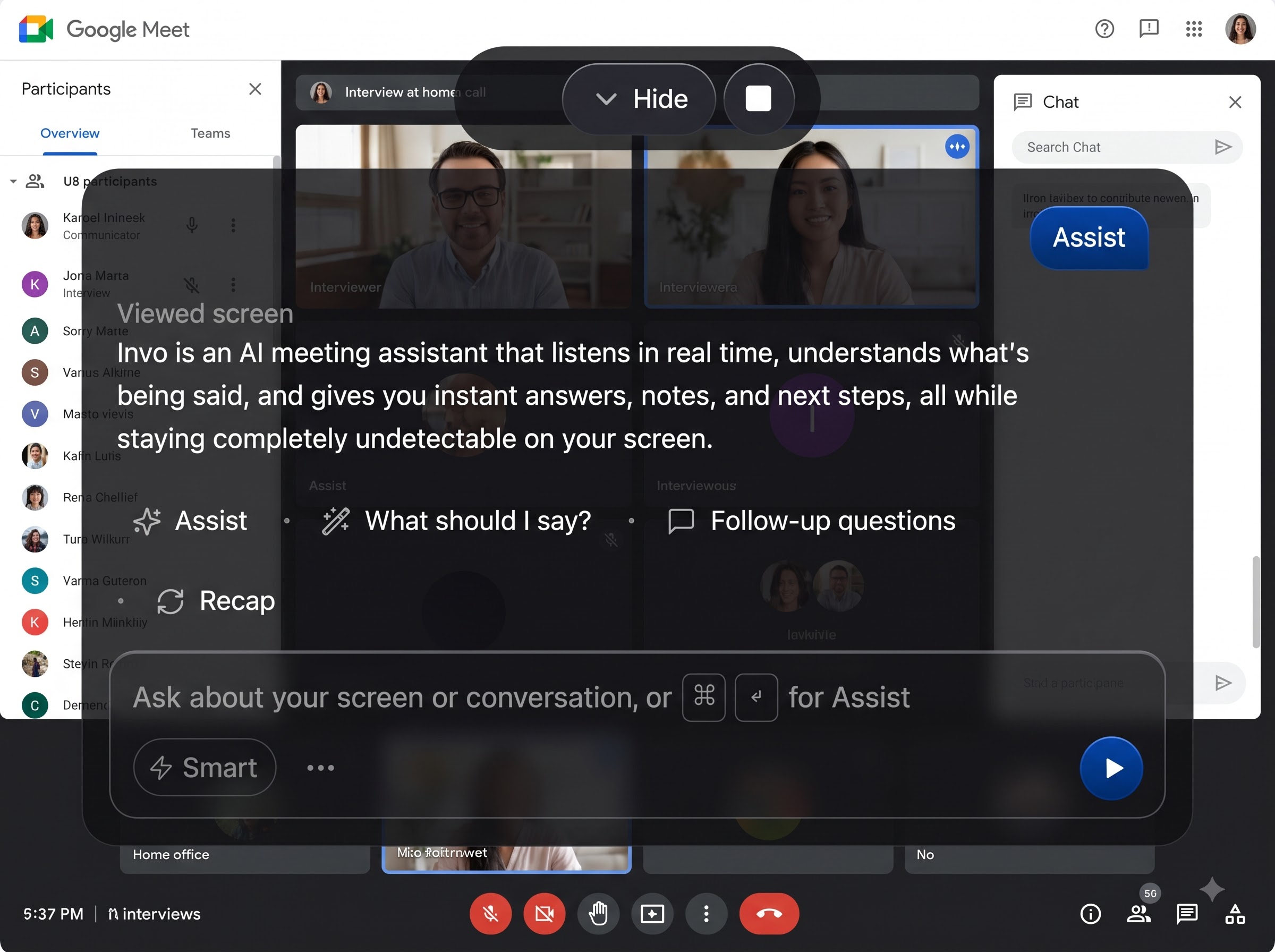 Invo undetectable meeting AI overlay preview