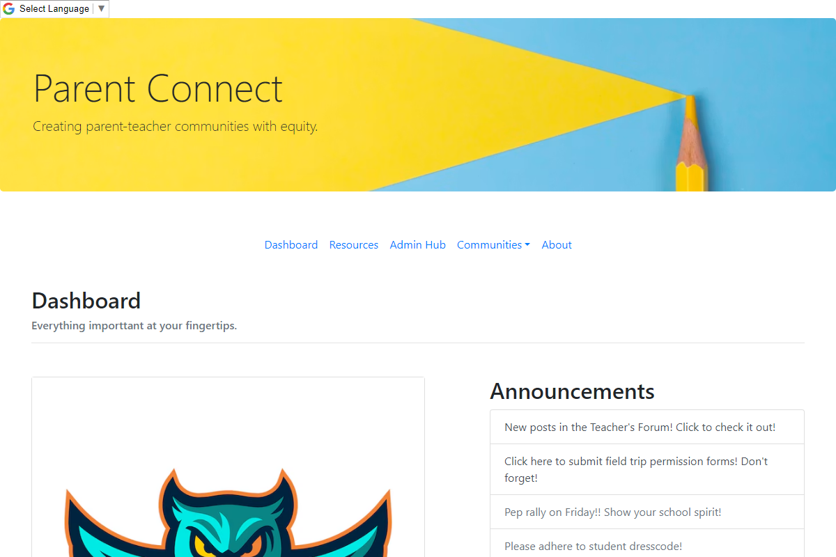 Parent Connect communication dashboard preview